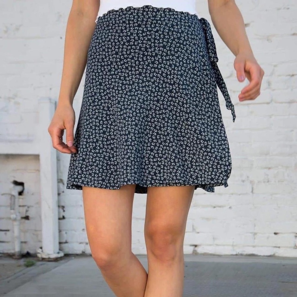 Brandy Melville Floral Wrap Skirt- Navy